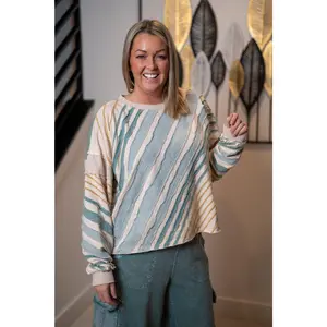 Oli & Hali Washed Stripes Raw Edge Pullover