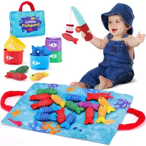 hahaland Toddler Toys Montessori Toys for 1 Year Old Boy Girl Birthday Gift, 10 in 1 Cloth Fishing Game with Stacking Cups- Number Counting, Color Sorting, Shape Learning Easter Gifts Toddler Boy