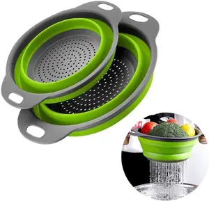 2 Pack Collapsible Colander Set, Emptycolor Foldable Collapsible Strainers for Kitchen, Small round Colander with Base and Handles for Pasta, Fruit, Vegetables – Space-Saving Kitchen Strainer Baskets
