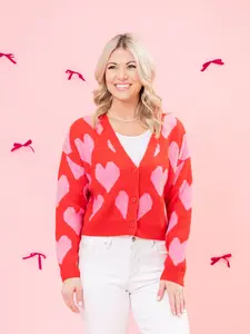 Hearts V Neck Cardigan by DD Design | S-3XL