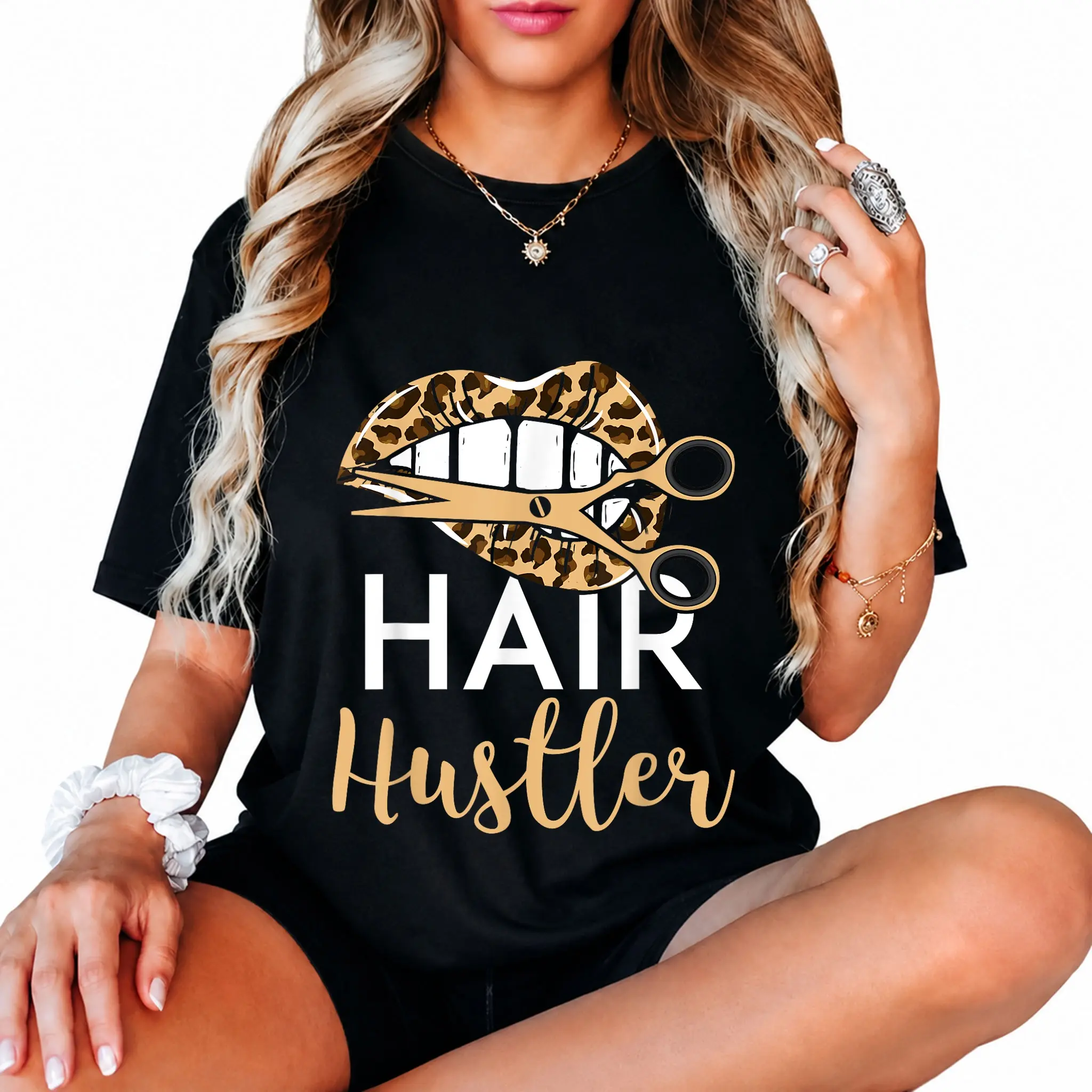 100% Cotton Hair Hustler Hairstylist Leopard Hair Trimmer T-Shirt