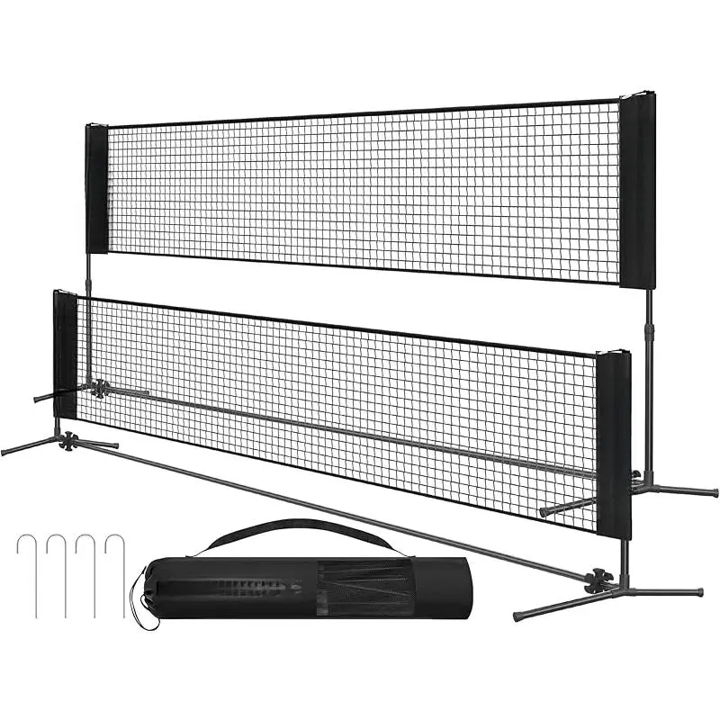 Badminton Net, Height Adjustable Volleyball Net, Pickleball Net for Junior Tennis, Kids, Indoor Outdoor Court, Foldable Nylon Net with Poles 10ft/13ft/16.5ft Wide