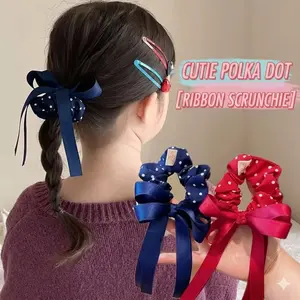 Set of 3 Preppy Oversized Bow Scrunchies  Cute Polka Dot Hair Bands for Girls, Handmade High-Quality Hair Accessories, Perfect Gift for Kids