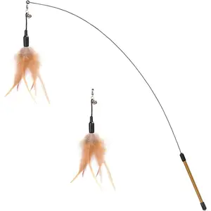 Teaser   - Interactive Wand with Extra Long 34.5" Wand and Small Bell, Fun Exerciser Playing  for Kittens or Cats, Brown