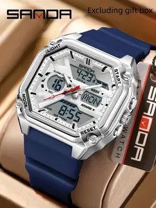 SanDa Multifunction Waterproof Glow-in-the-Dark Electronic Digital Watch for Men with Countdown Function, Versatile Square Dial Wristwatch with Raised Design