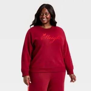 Women's Holiday Knit Graphic Pullover Sweatshirt - Universal Thread Maroon 2X
