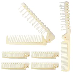 6PCS Travel Foldable Hair Comb Brush for Men & Women, Anti-Static Plastic Folding Comb, Double Headed Hair Brush Hairdressing Tools (Beige, 6 Count)