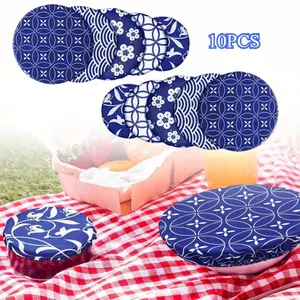 10 Pcs Bowl Covers Reusable in 5 Size Stretch Cloth Fabric Elastic Food Storage Bowl Covers Bread Sourdough Lids for Proofing Food Fruits Leftover