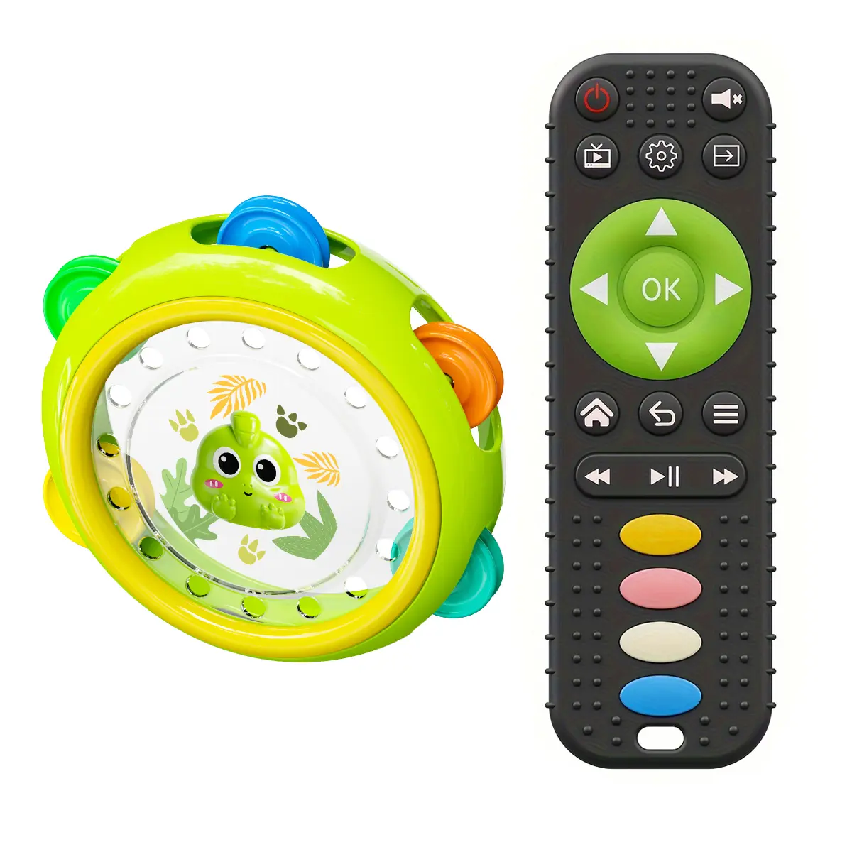 2PCS Teething Toys for Baby 3 6 12 18 Months, TV Remote Control Shaped Baby Teether Toys Chew Toys, Food Grade Silicone Teething Toys for Infants, BPA Free, for Baby Gum Relief