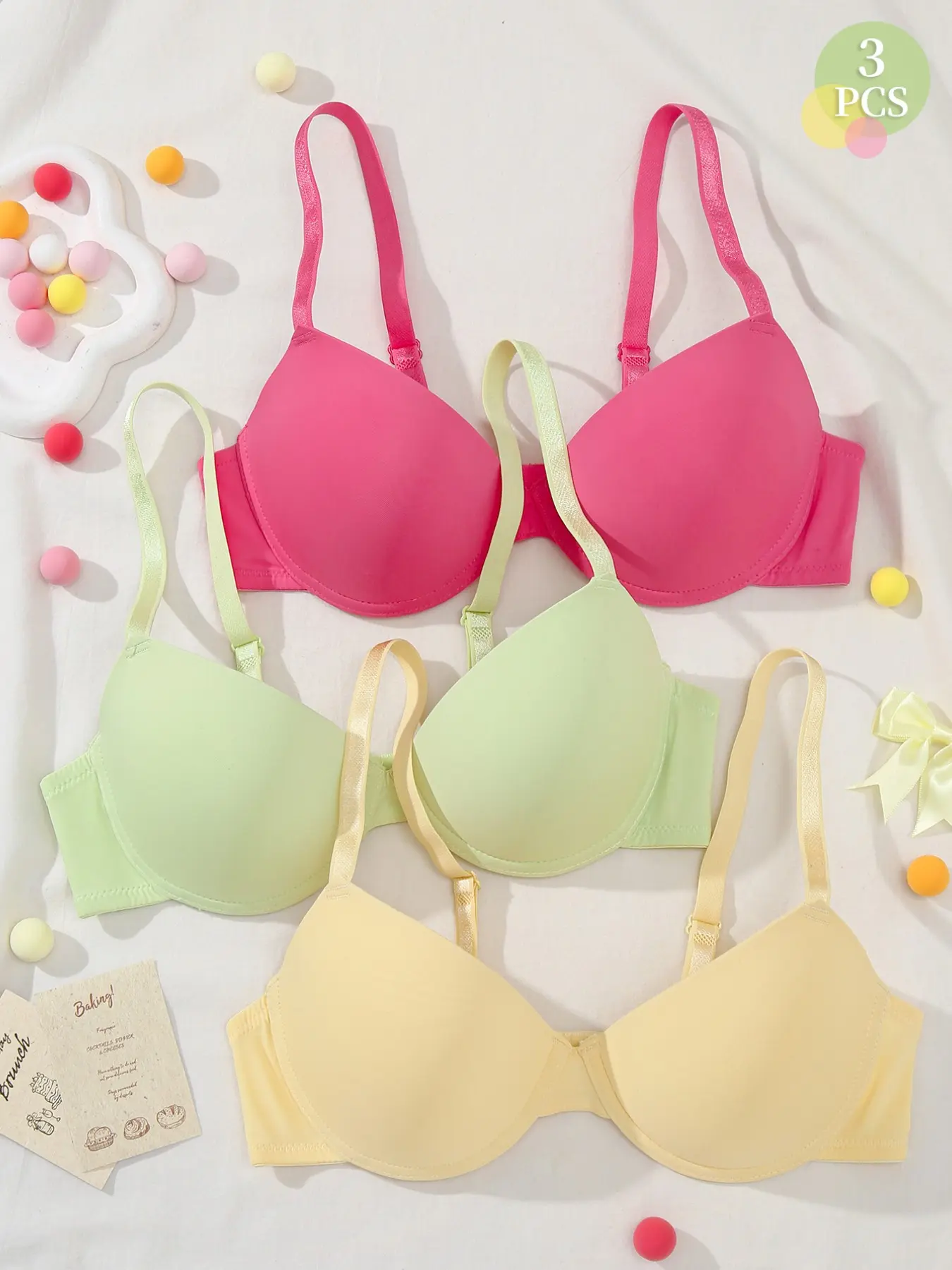3PCS Women's Solid Seamless Cup Smooth Minimizer Bras,Push-Up Underwire Support Anti‑sagging T-shirt Bra Adjustable Straps, Comfortable and Breathable, Daily Wear Underwear