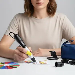 06a Super 3D Printing Pen, 3 Speed Settings, Includes 2m X 12 Colors Pla Materials, Finger Covers, Anti-Scald Tip Caps, Base, Sketch Board, Blue Bag