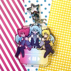 Triple Baka Vocaloid Acrylic Keychain, Hatsune Miku, Kasane Teto, Akita Neru, Triple Baka Keychains, Kawaii Gift Acrylic Keyring, Keychain Accessories
