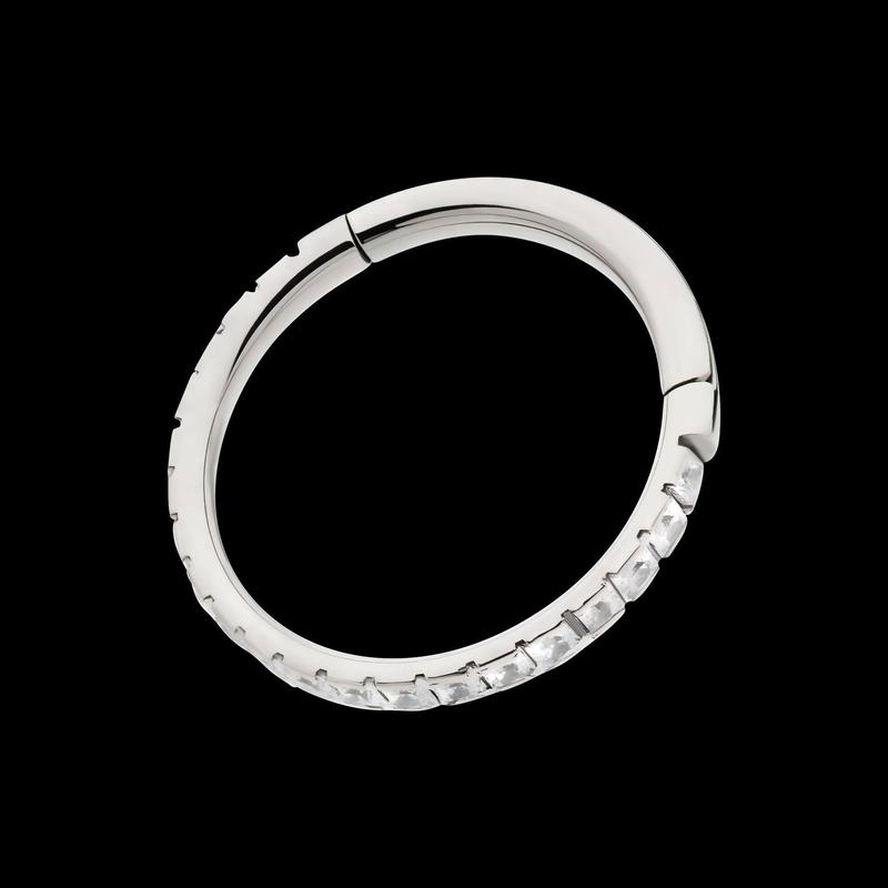 Titanium with Square 1mm Full Clear CZ Side Facing Hinged Segment Clicker