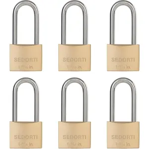 Weatherproof Padlock with 304 Long Shackle and Brass Body, 1-9/16 in. Wide, 6 Padlocks Keyed Alike, Marine Rustproof for Outdoors Use YNBSP640