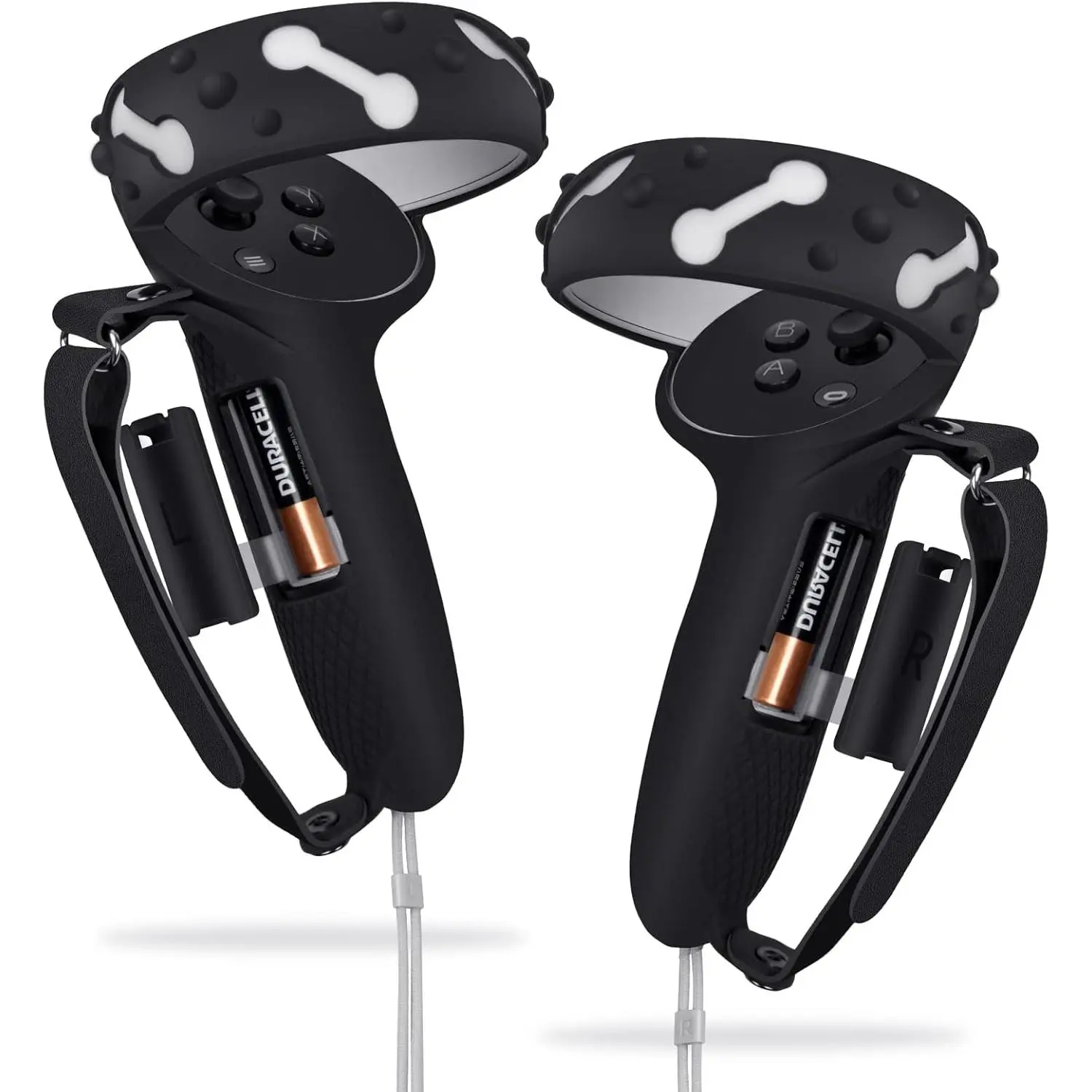 F-APT12 Adjustable VR Controller Grips for Meta Quest 2 (Oculus Quest 2), Extended Silicone Handle Cover Protector with Battery Opening, Knuckle Straps & Anti-Throw Hand Strap for Wearable Games Devices (Black), Plastic
