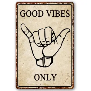 Funny Metal Tin Sign Good Vibes Only Sign Vintage Road Signs Beach Room Decor Surfer Theme Home Beach House Pool Decor Hawaii Room Decor Surfboard Wall Decor