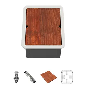 Lordear 12 Inch Undermount Bar Sink Workstation 16 Gauge T304 12 x 15 Stainless Steel Bar Kitchen Prep Single Bowl Small Kitchen Sink with Cutting Board