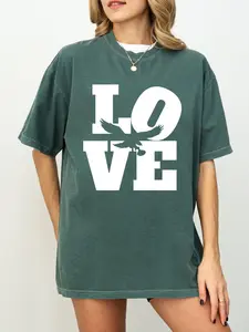 Eagles Love Oversized Comfort Colors Print T-shirt, Bold Letter Graphic Tee, Casual Game Day Outfit for Women
