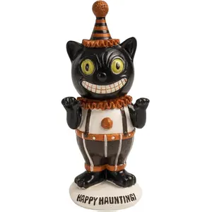 Halloween Black Cat Decor, 5.9" Small Resin Vintage Halloween Figurines Table Decorations for Home, Indoor Tabletop Desk Mantel Tiered Tray Kitchen Decor