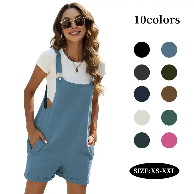 TanmingModa Women's Cotton Linen Short Overalls | 2026 Coastal Cowgirl Summer Must-Have Adjustable Bib Straps Giant Pockets | Cottagecore Workwear Beachside SpringStatements Errands Black Casual SpringStatements