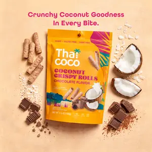 Thai Coco Chocolate Crispy Coconut Rolls 1 Bag (3.5 oz) - Organic Tropical Snack, Vegan, Gluten-Free, Dairy-Free, Non-GMO, Light Fluffy Healthy Snack