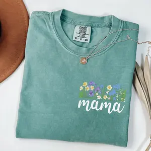 Comfort Colors Mama Floral Graphic Tee | Wildflower Mom Shirt | Aesthetic Blossom Pink Mother's Day Gift | Spring Garden Mama Shirt