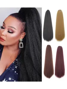 Women's Drawstring Ponytail Hair Extensions, Synthetic Curly Yaki Ponytail Hairpiece, 24 Inch 110g Lightweight Soft No Tangle Daily Wear