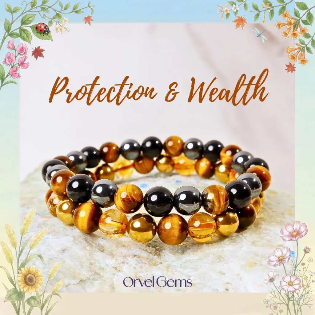 Triple Healing Crystal Bracelet Set – Natural Stone Tiger’s Eye, Citrine,optional size， Hematite & Black Tourmaline | 2-Piece Combo for Men, Women, Couples & Friends | 8mm Beads | Ideal for Daily Wear, Meditation & Gift