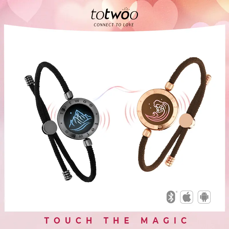 Totwoo Mountain & Sea Long-Distance Touch Stackable Bangle Bracelets, Bluetooth-Compatible Fashionable Creative Bangle for Couples, Special Gifts for Boyfriend & Girlfriend, Bracelet For Couples