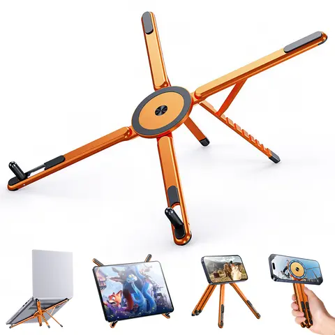 eSamcore Adjustable Desk Mount - Portable Aluminum Alloy Laptop & Phone Holder, Foldable Compact Magnetic Stand, 0.33lb, Fits 10-16” Laptops & 4-13 inches Phones/Tablets, Office Supplies, Work Accessories, Desk Gadgets for Office/Travel