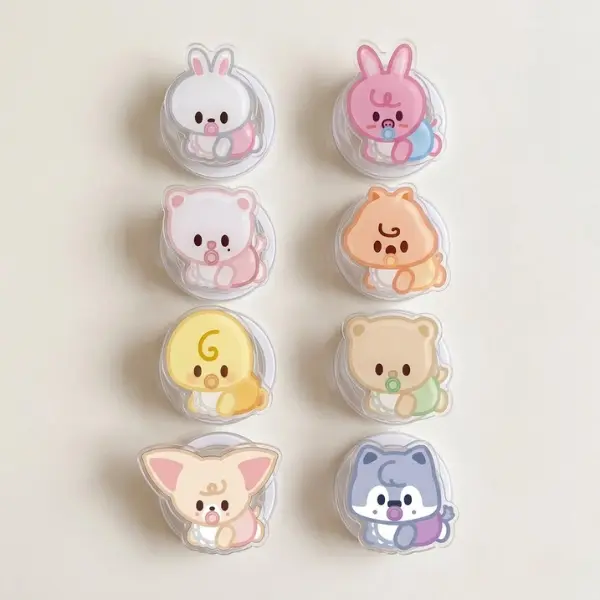 Kawaii Baby Animal Phone Grip Set Cute Bunny Bear Puppy Acrylic Phone Stand Holder Pastel Cartoon Grip For iPhone Android Desk Aesthetic Gift For Girls And