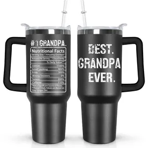 Ceovfoi Sturdy 40 oz Stainless Steel Grandpa Tumbler - Portable Vacuum Flask, Water Bottle with Handle, Lid and Straw, Black Coffee Mug, Birthday Gift for Grandpa, Husband, Water Bottles