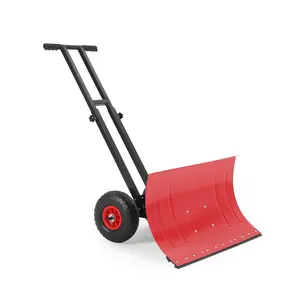 Heavy Duty Metal Rolling Snow Shovel with Wheels 7-Position Angled Design Height Adjustable Ergonomic Comfort Handle Multifunctional Snow Pusher Perfect for Driveway Sidewalk Doorway Pavement Outdoor Efficient Winter Snow Removal Tool