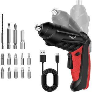 14 in 1 Electric Screwdriver Cordless 3.6V Small Power Drill Set 3Nm Max Torque Rotatable Electric Screwdriver with LED Light Home Improvement & Furniture Assembly (Red)