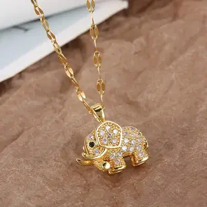 Cute Elephant Cubic Zirconia Pendant Necklace Copper Metal Jewelry With Sparkling Stone Detail Ideal For Daily Wear And Parties
