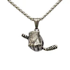 Hockey Glove and Stick Pendant and Chain Necklace