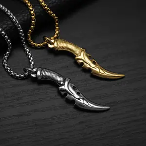 Men's Punk Hip Hop Necklace Moon Blade Dagger Pendant on Titanium Steel Chain Military Inspired Jewelry Electroplated Finish 60cm Chain Options Steel Gold