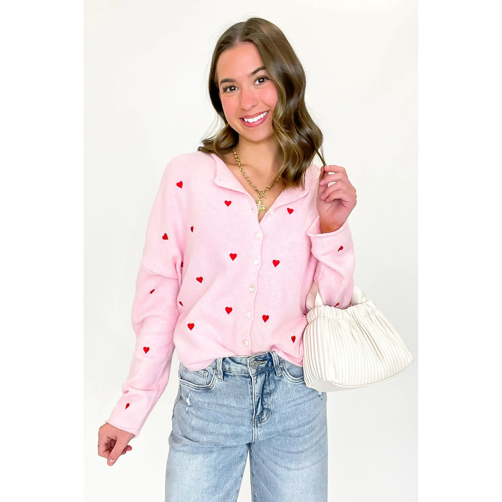Lovespell Heart Embroidered Cardigan Sweater - FINAL SALE