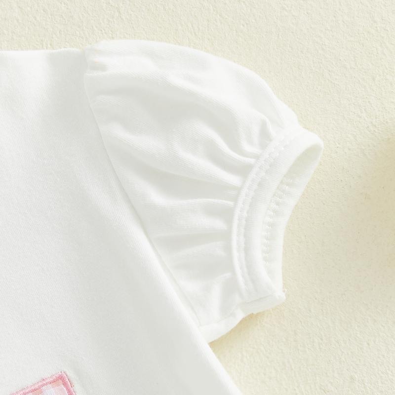 Toddler Baby Little Girls Easter Outfits Cross Animal Embroidery Short Sleeve T-Shirt and Plaid Shorts Set 3M-3Y