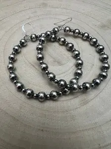 6mm and 3mm Sterling Silver Pearl Hoop Earrings - 2 inch drop