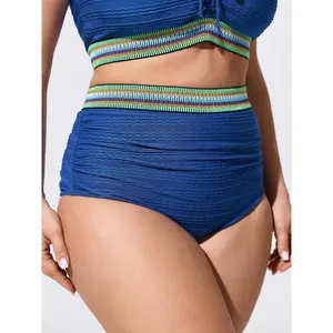 BLOOMCHIC Plus Size Textured Color Contrast High Waisted Swim Bottoms [M-6X] 2026 Spotlight,Summer wins,Deals for your days