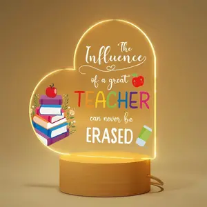 Acrylic Night Light USB Powered Wooden Base Led Mood Light Teacher Appreciation Gift, Birthday Present, Christmas Thank You, New Year Party, Office Classroom