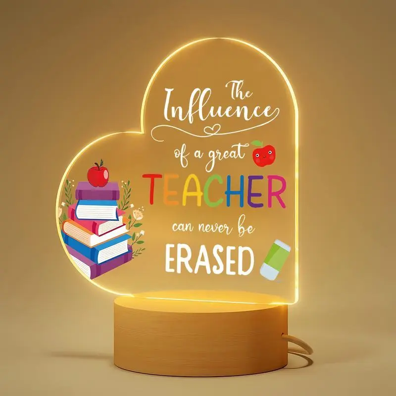 Acrylic Illuminated Night Light USB Powered Wooden Base Led Mood Light Teacher Appreciation Gift, Birthday Present, Christmas Thank You, New Year Party, Office Classroom, Led Home Decor