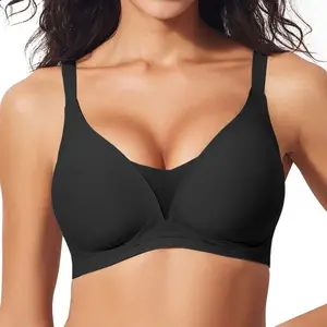 VRCOMFY Jelly Wireless T-shirt Bra - Women Wireless V Neck Crossover Mesh Bras Comfortable Bralette Supportive Tshirt Bra No Underwire Seamless Push Up Everyday Bras