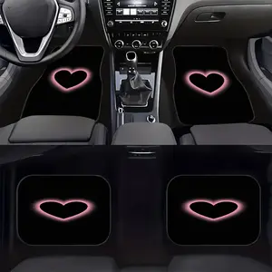 Set of Four Car Floor Mats Featuring a Romantic Heart Design in Black And Pink, Suitable for Any Vehicle