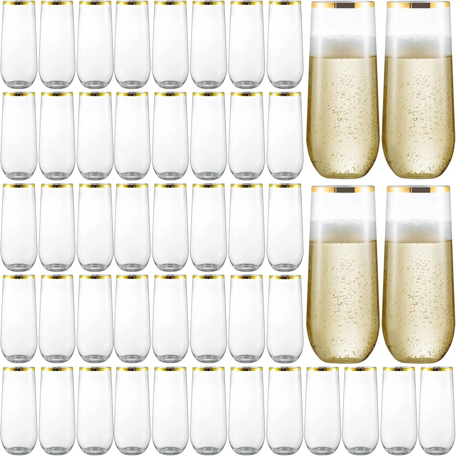 48 Pack Plastic Stemless Champagne Flutes, Disposable Unbreakable 9 Oz Toasting Glasses With  rim, Fancy & Shatterproof Champagne Glasses, Ideal for Wedding, Birthday, Party, Easter