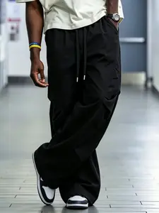 Men's High Street Pleated Work Pants, Summer Ice Silk Breathable Quick-Dry, Large Size Loose Straight Leg, Outdoor Tactical Fatigue Pants