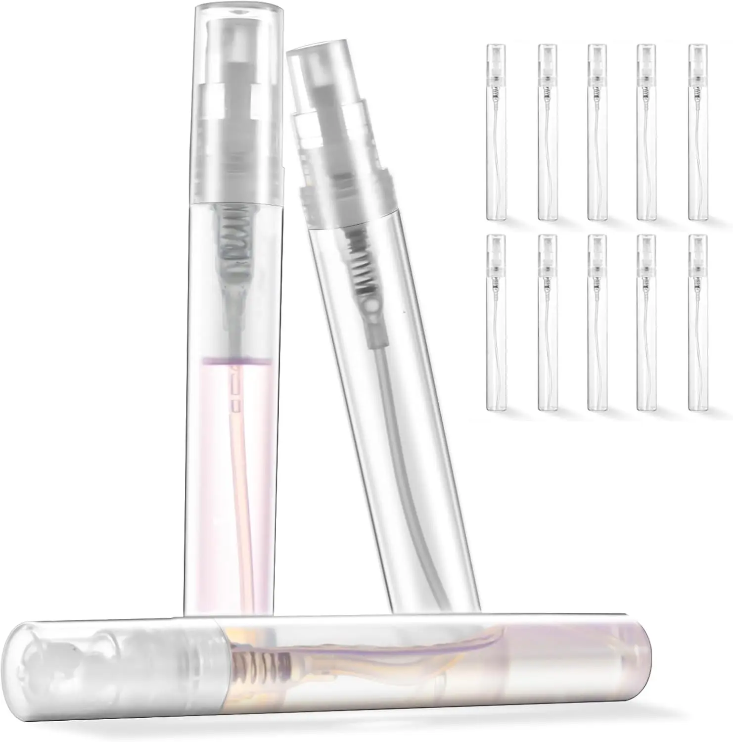 Chiallco Mini Perfume Sample Bottles, 10 Pack 5 ml Plastic Small Perfume Spray Bottle, Fine Mist, Portable Perfume Travel Refillable Bottle, Upgraded atomizer sprayer for perfume, Clear