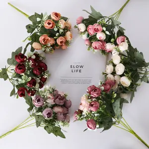 Artificial Tea Rose Bouquet - Small Bundle for Wedding Centerpieces & Home Decoration