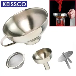 Stainless Steel 4-Piece Funnel and Strainer Set - Canning Funnel Kitchen Funnel Mason Jar Funnel for Transferring oils, Liquid, Fluid, Dry Ingredients & Powder, Wide & Narrow Mouth with Filter